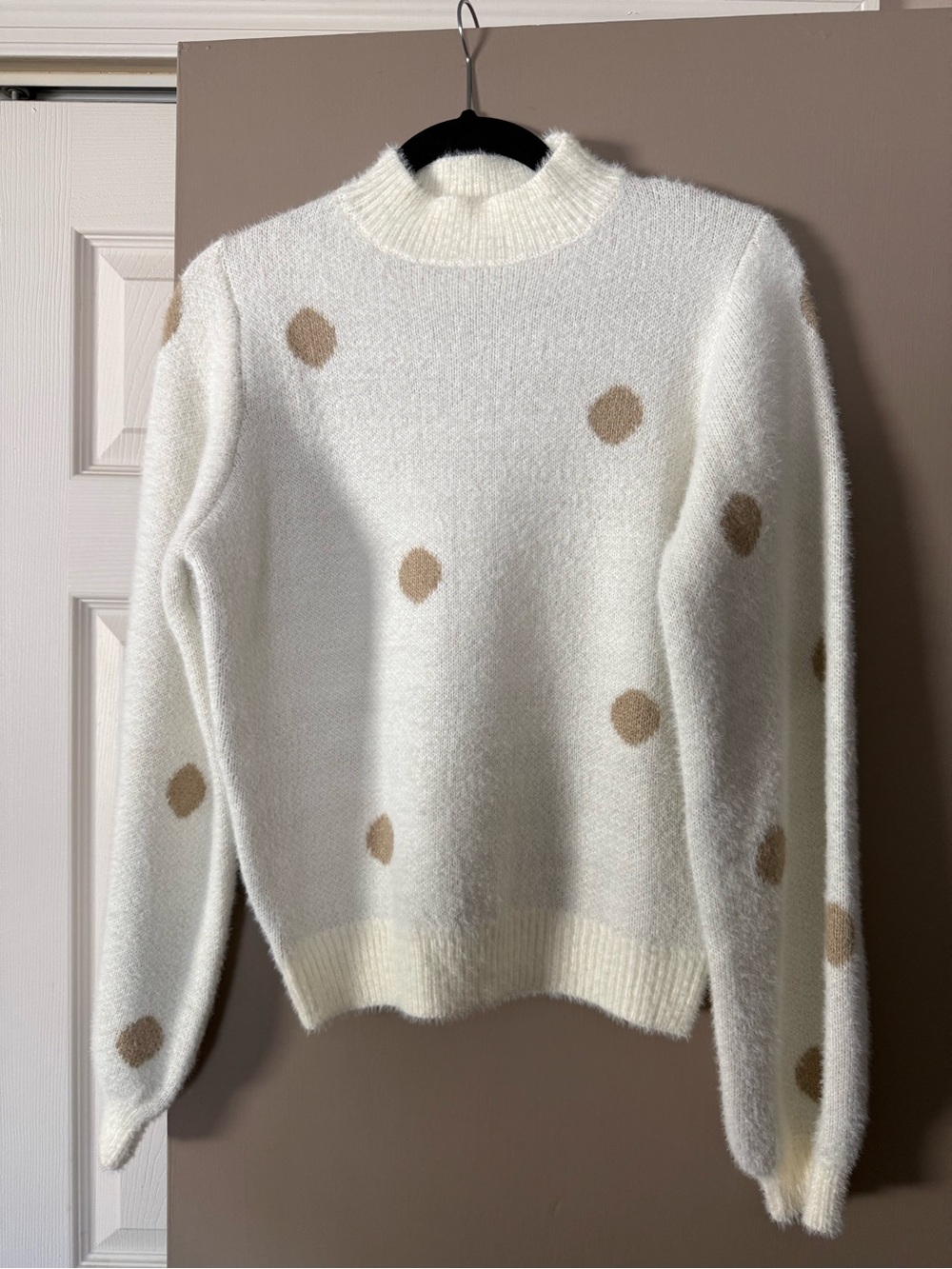 Women's Cream Polka Dot Crewneck Sweater - Soft Knit